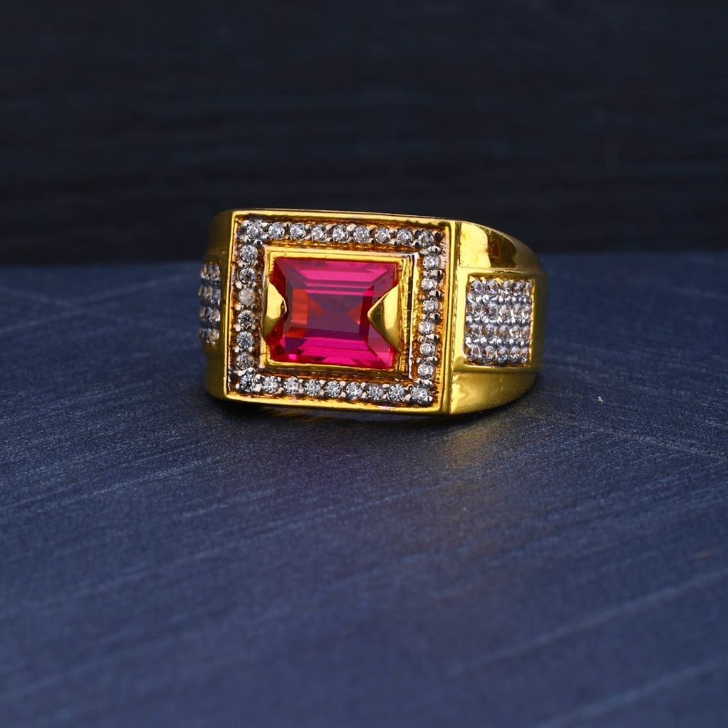 22K Gold Square Ruby Stone Gents Ring