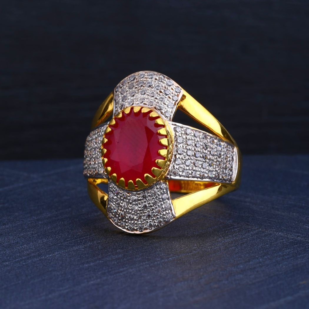 916 Gold Ruby Stone Gents Ring