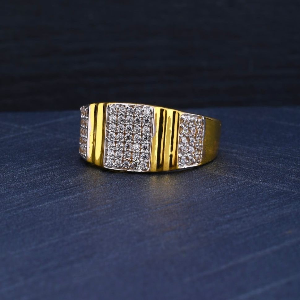 916 Gold CZ Hallmarked Ring For Gents