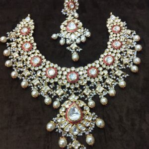 916 gold kundan red meenakari necklace set