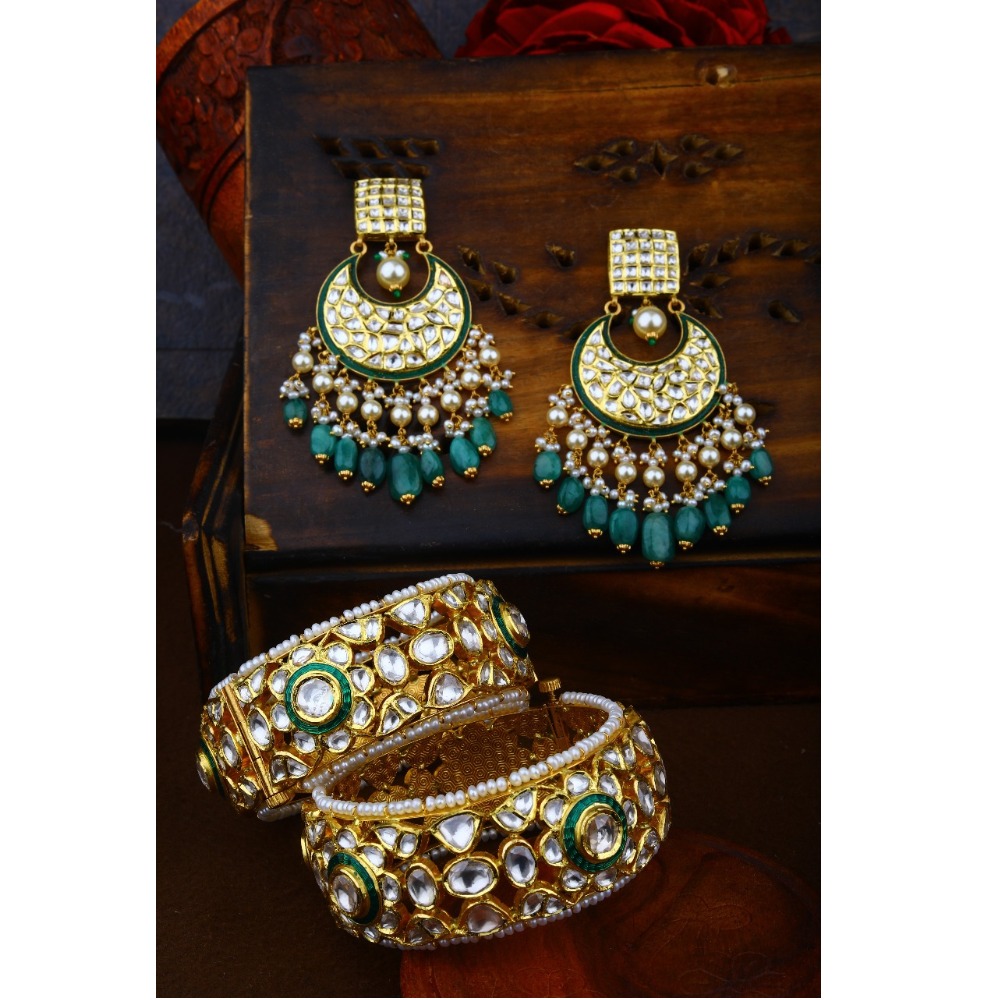 Gold Kundan Chandbali Earring With Bangles For Bridal