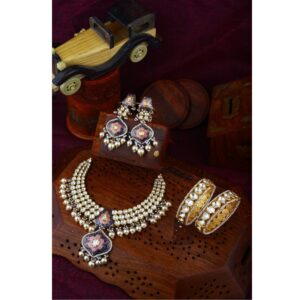 Gold Indian Design Kundan Bridal Necklace Set With Bangle