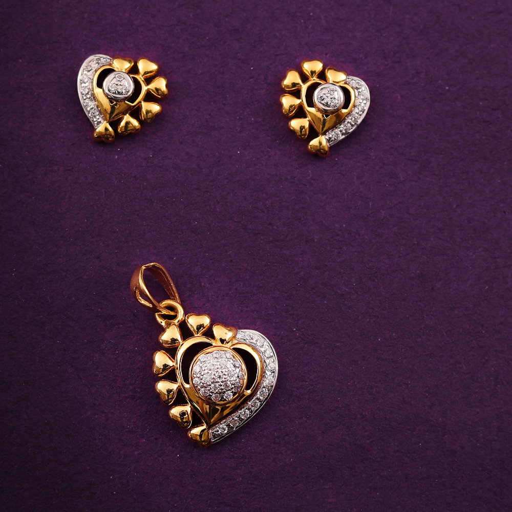 22K CZ HEART PENDANT SET