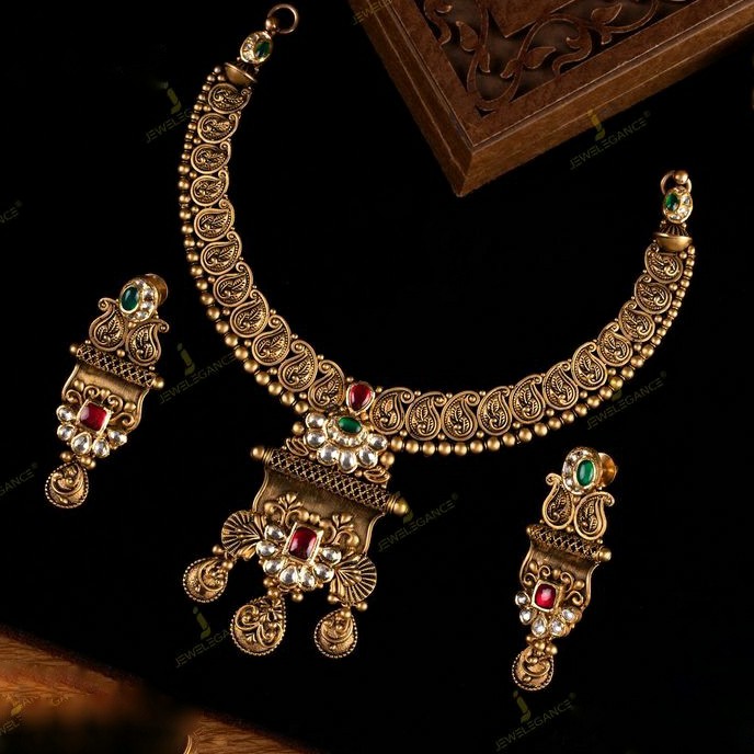 Pj-gset1 916 antique jadtar gold jewellery set