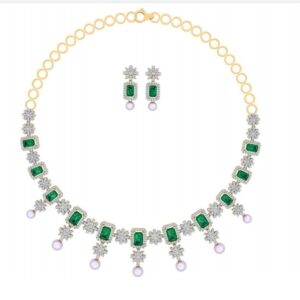cz necklace pearl and emerald touch