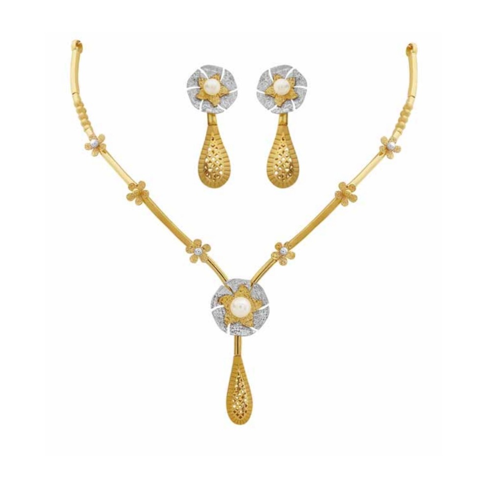 22kt gold flower design necklace set pj-n001
