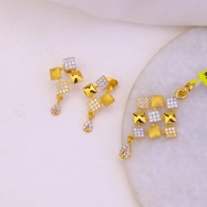 22K Gold CZ Square Design Pendant Set