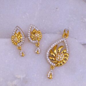 22K CZ Gold Pendant Set For Women