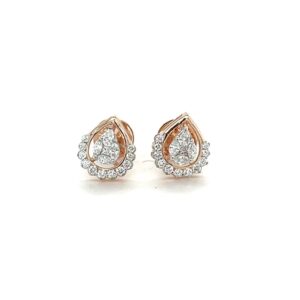 14k Rose Gold and Diamond Teardrop Earrings Studs
