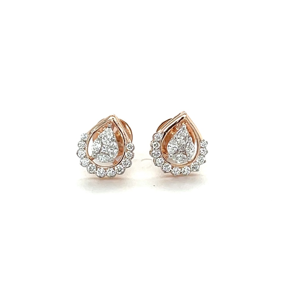 14k Rose Gold and Diamond Teardrop Earrings Studs