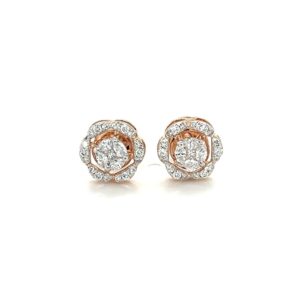 14k Rose Gold and Diamond Flower Earrings in VVS EF