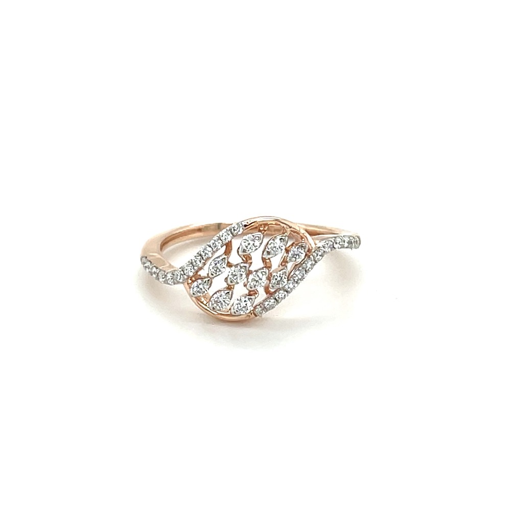Shimmering Diamond Leaves Ring with 14k Rose Gold Band