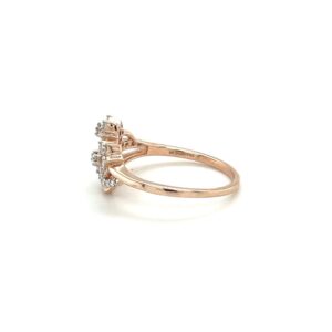 Curved Band Double Diamond Flower Ring in 14k Rose Gold