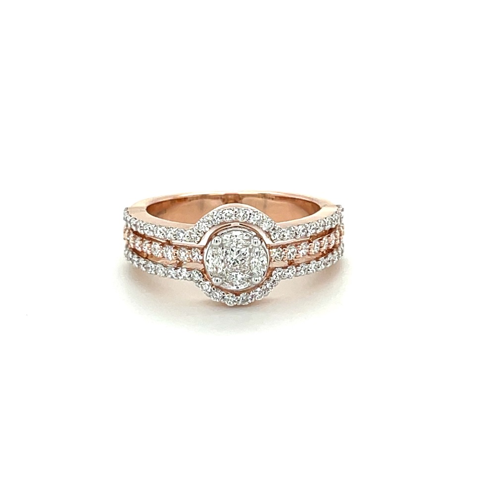 Trio Split Shank Halo Diamond Engagement Ring in 14k Rose Gold