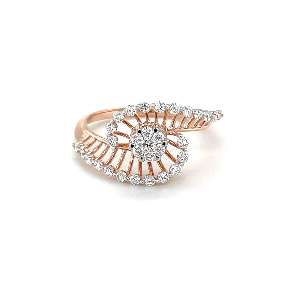 Spiral rose gold ring with round diamond pressure set centerpiece