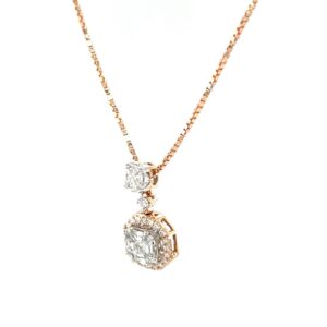 Asscher Cut Pressure Set Dual Solitaire Look Diamond Pendant