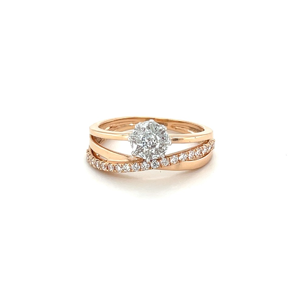 Trio Band With Eva Cut Diamond Ring in 18k Rose Gold
