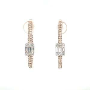 Hexagon Hoop Earring with Baguette and Round Diamond