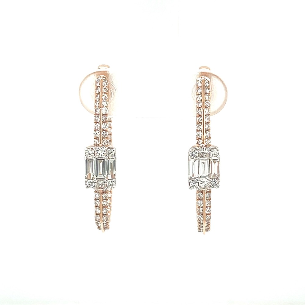 Hexagon Hoop Earring with Baguette and Round Diamond