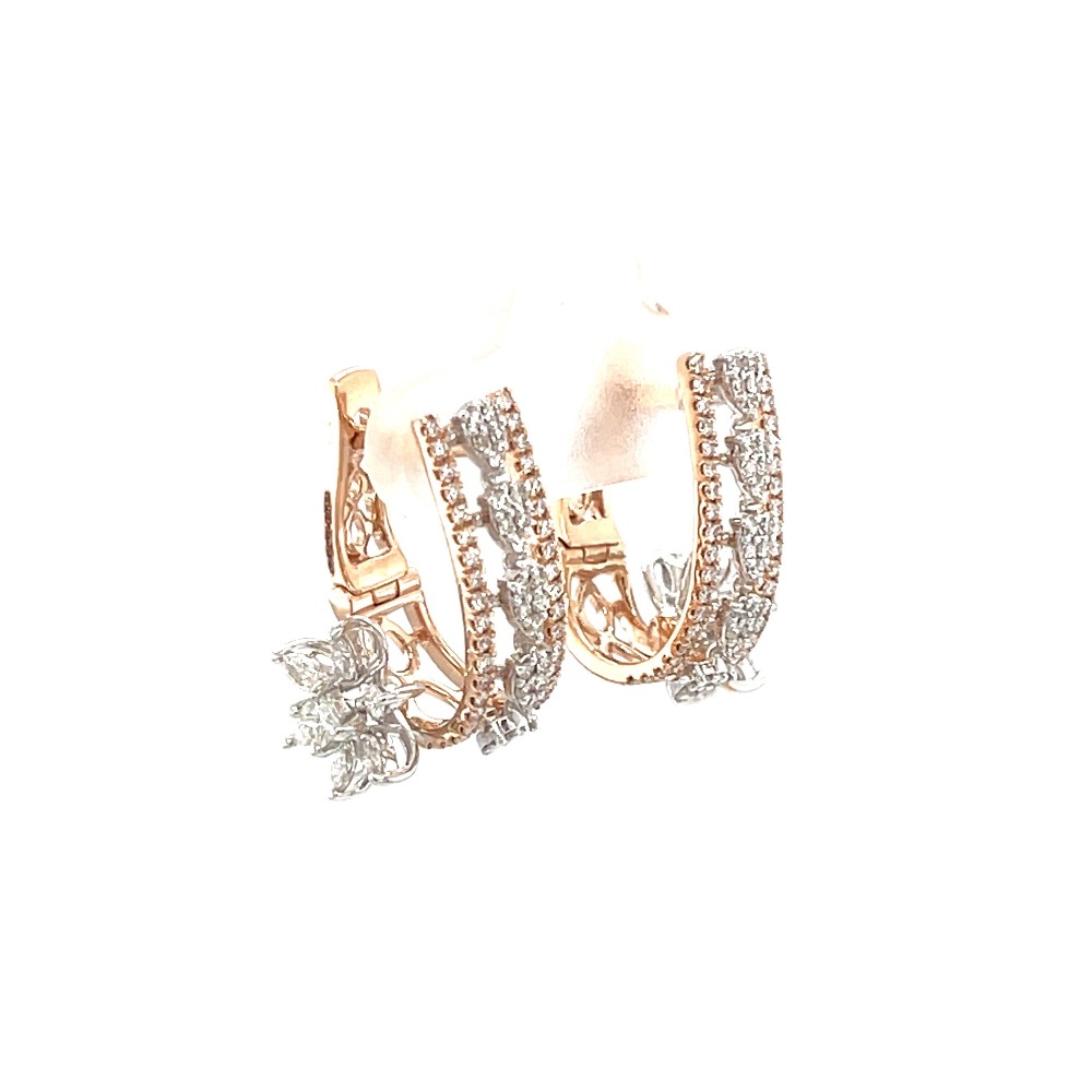 Fancy Diamond Bali Earring with Marquise Flower on Side
