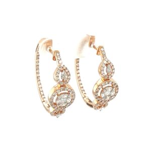 Medium Circular Diamond Hoop Bali Earring in 18k Rose Gold