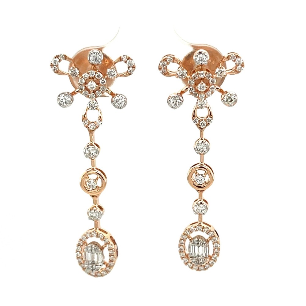 Delicate Long Earring Chandelier with Baguette Cut Diamonds