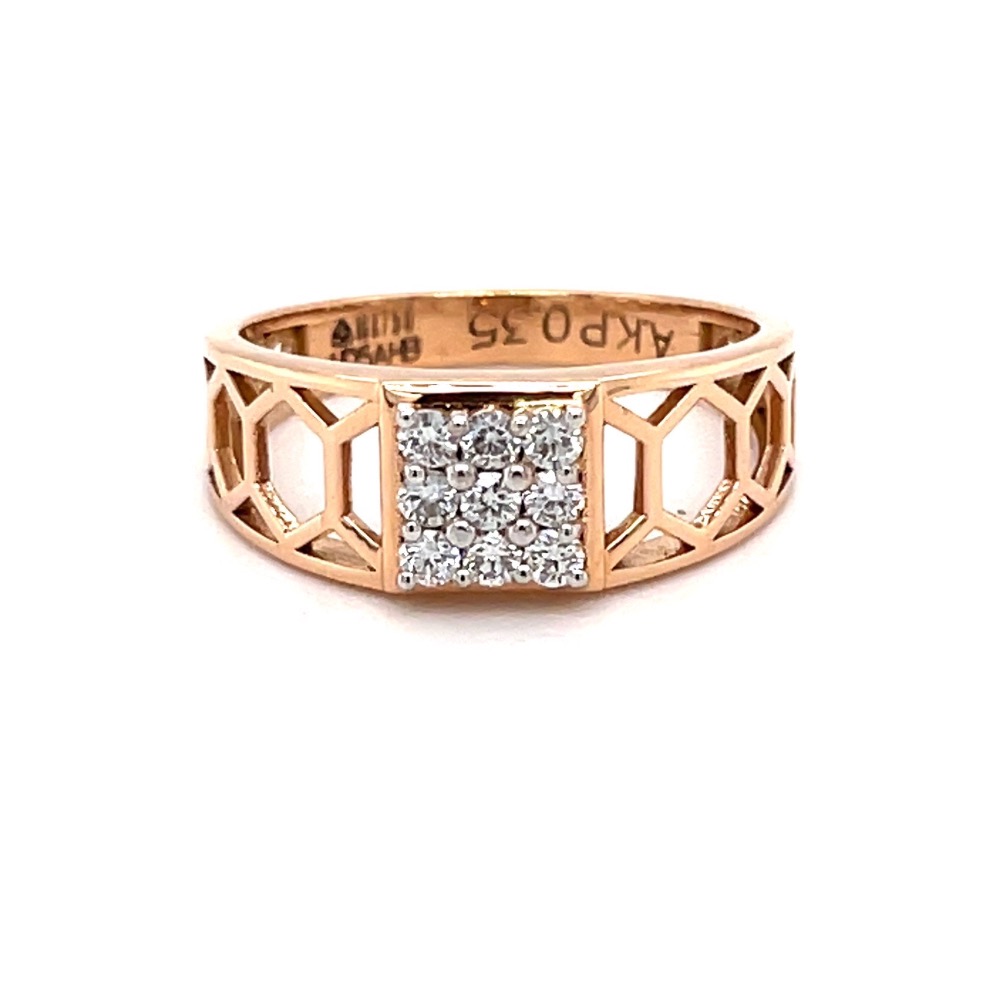 Honey Comb Mens Diamond Ring in Rose Gold