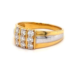 Mens Diamond Ring in Yellow gold with 3 Lines