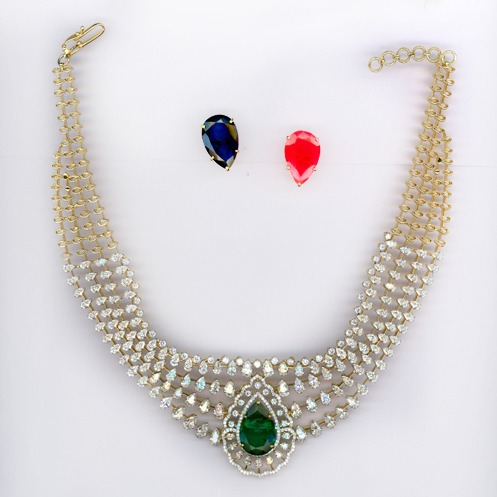 Attractive Changeable Stone Diamond Necklace Set C-19584