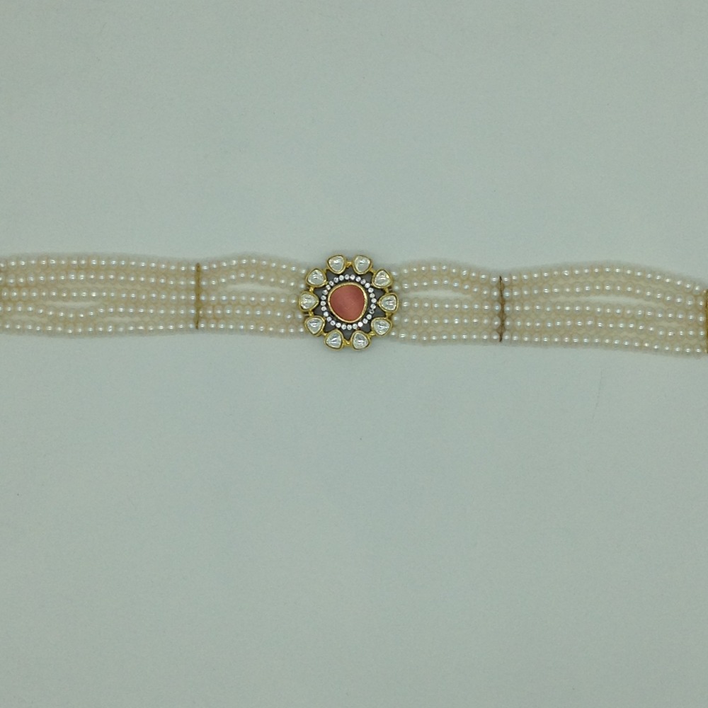Kundan Choker Set With 5 Line Pearls Mala JPS0797 - Image 4