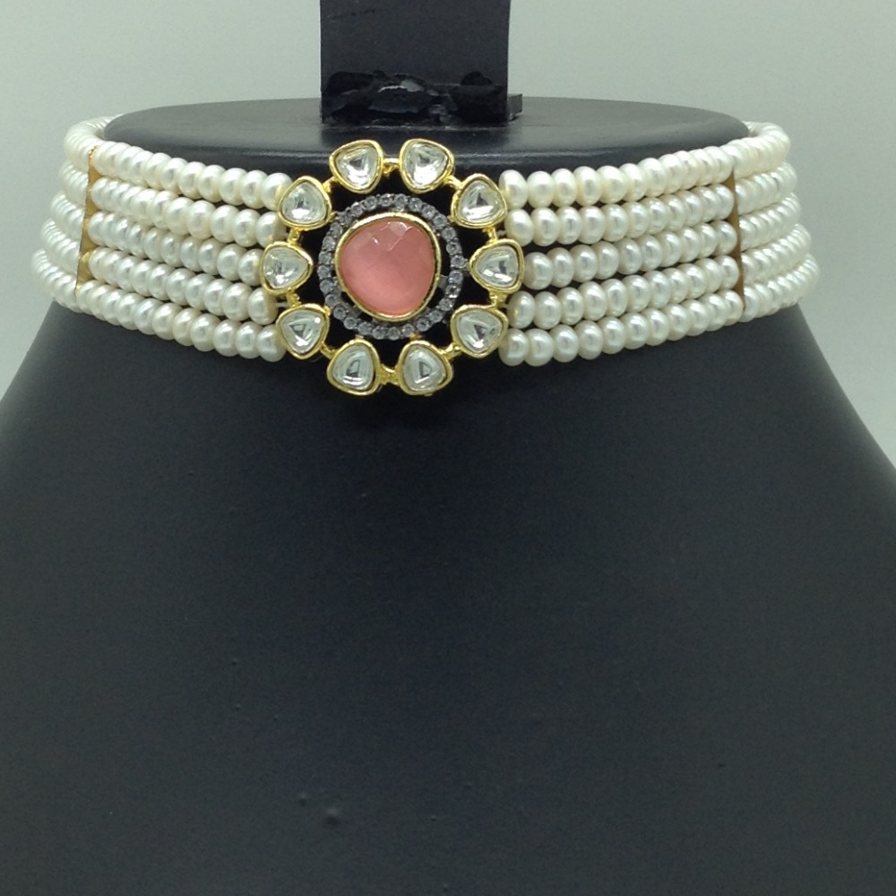 Kundan Choker Set With 5 Line Pearls Mala JPS0797 - Image 2