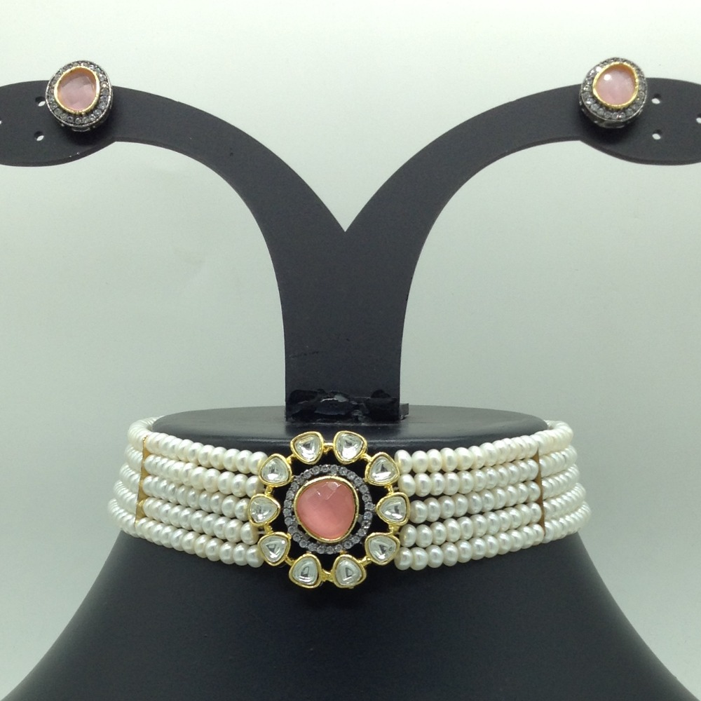 Kundan Choker Set With 5 Line Pearls Mala JPS0797