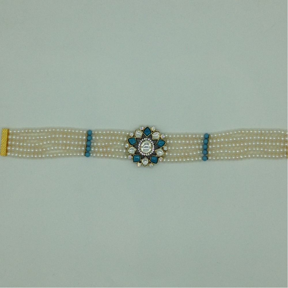Kundan Choker Set With 5 Line Pearls Mala JPS0796