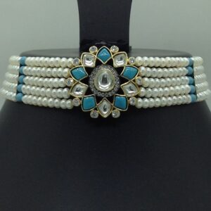 Kundan Choker Set With 5 Line Pearls Mala JPS0796