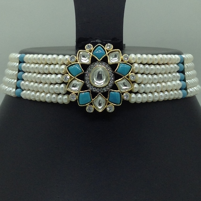 Kundan Choker Set With 5 Line Pearls Mala JPS0796