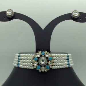 Kundan Choker Set With 5 Line Pearls Mala JPS0796