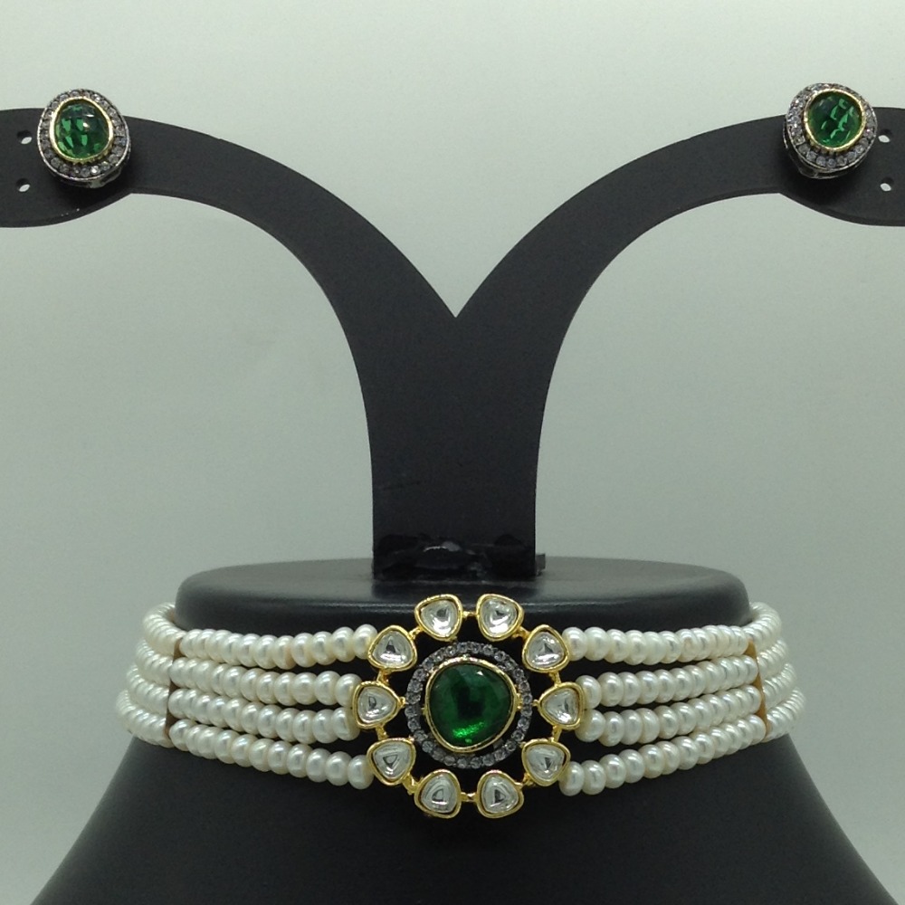 Kundan Choker Set With 4 Line Pearls Mala JPS0792