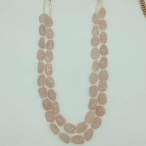 Natural Pink Morganite Carving 2 Line Necklace JSS0196