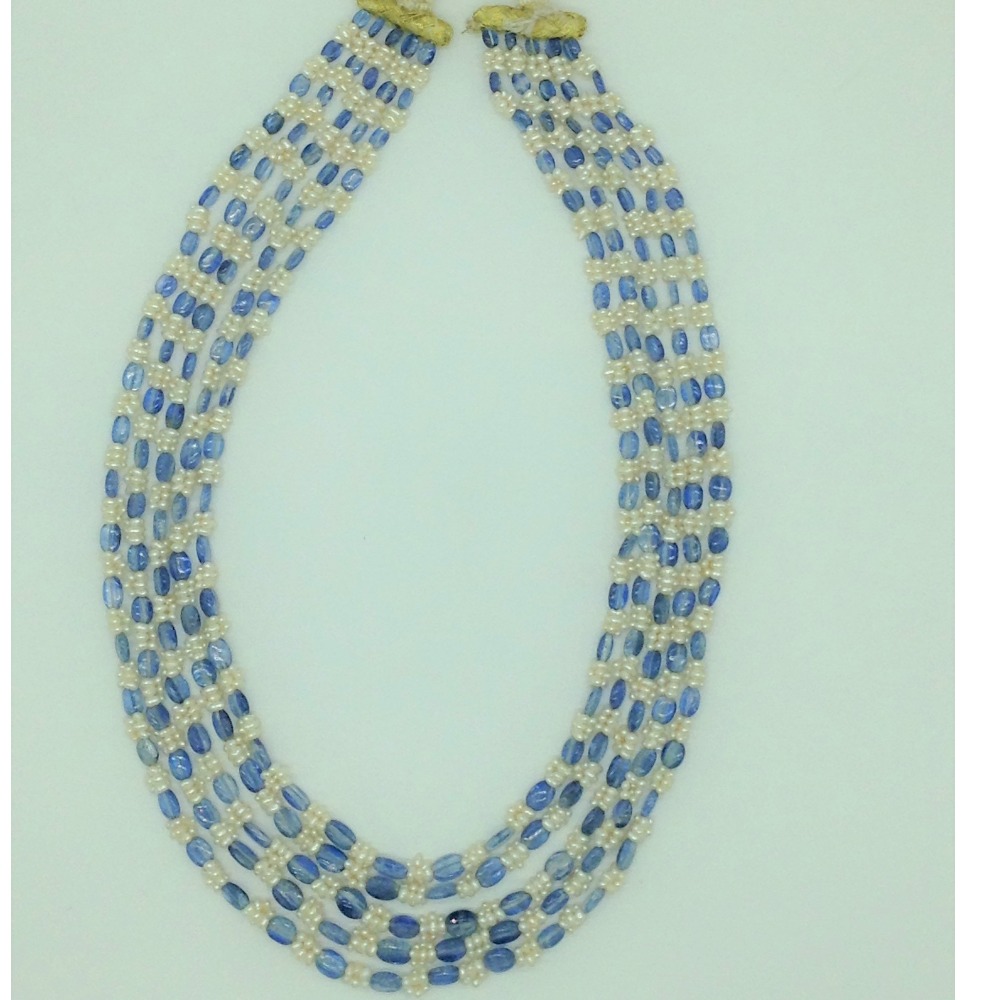 Natural Blue Sapphires and Pearls 5 Line Necklace JSS0193