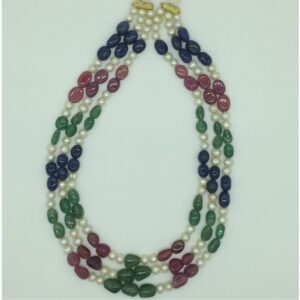 Natural Multi Beeds and Pearls 3 Line Necklace JSS0192