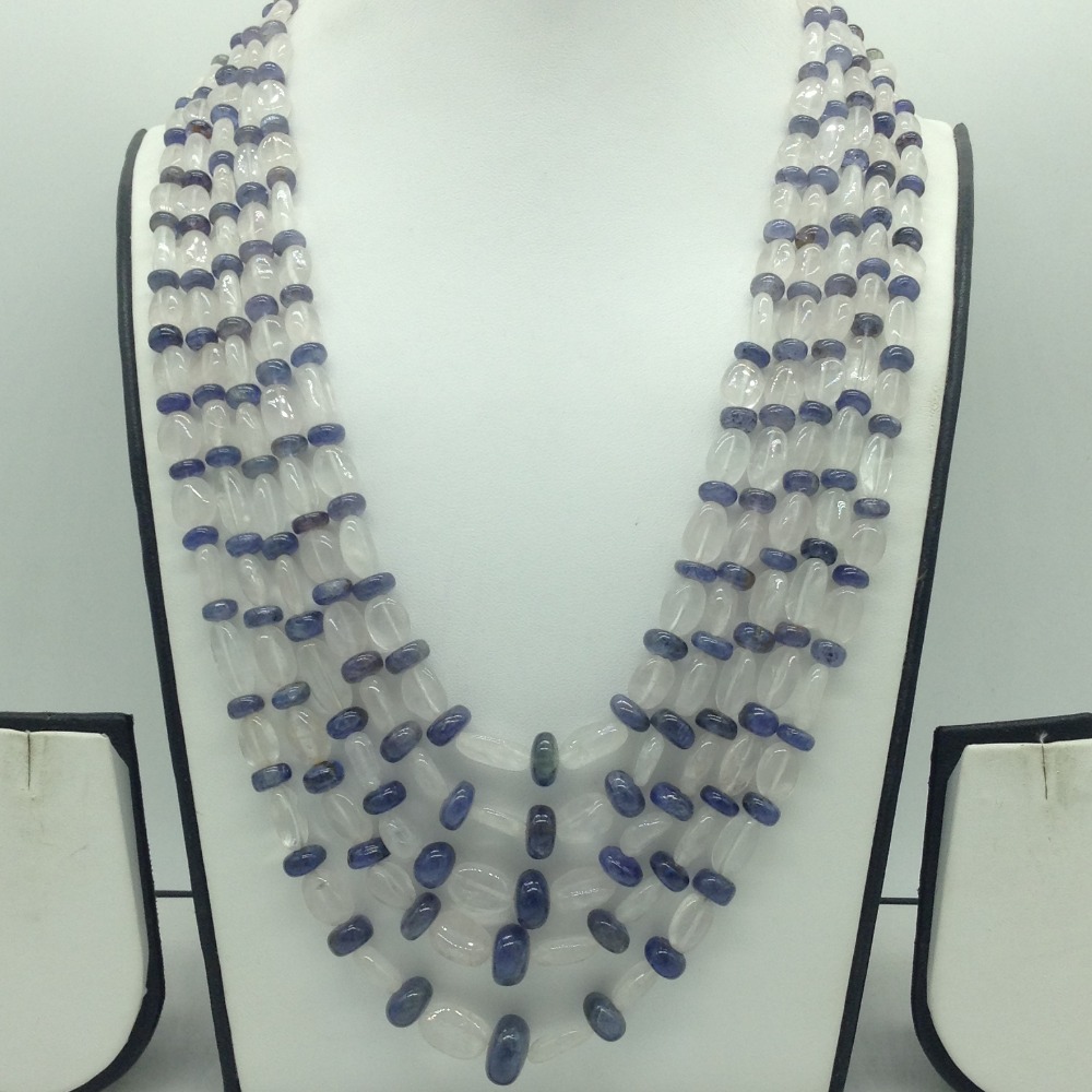 Natural White quartz and Blue Tanzanite 5 Line Necklace JSS0191