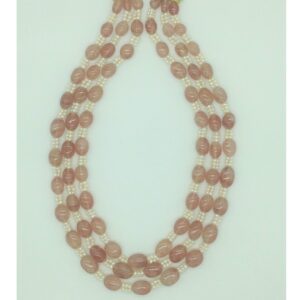 Natural Pink quartz and Pearls 3 Line Necklace JSS0190