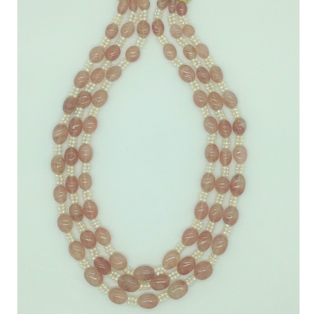 Natural Pink quartz and Pearls 3 Line Necklace JSS0190