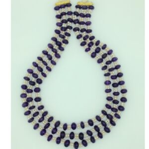 Natural Amethyst Round Beeds and Pearls 3 Line Necklace JSS0188