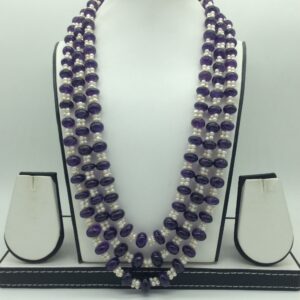 Natural Amethyst Round Beeds and Pearls 3 Line Necklace JSS0188