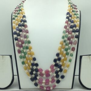 Natural Multi Precious Beeds and Pearls 5 Line Necklace JSS0187