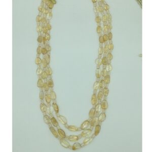 Natural Citrine Oval Beeds and Pearls 3 Line Necklace JSS0186