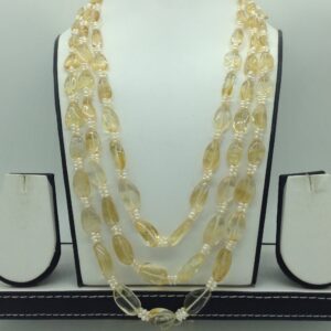 Natural Citrine Oval Beeds and Pearls 3 Line Necklace JSS0186