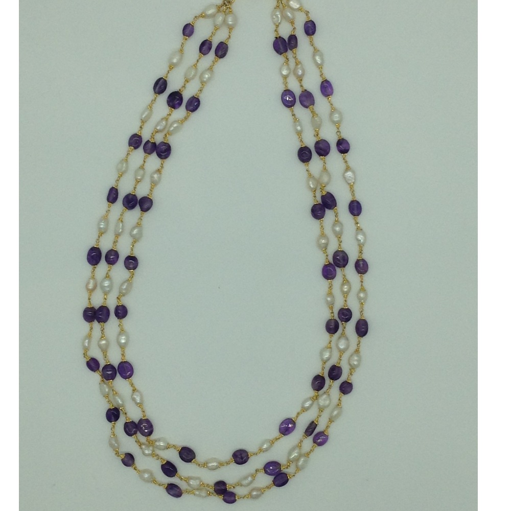 Amethyst and Pearls 3 Line Taar Mala JSS0184