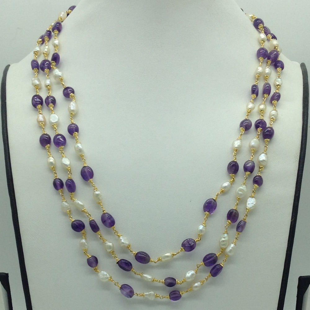 Amethyst and Pearls 3 Line Taar Mala JSS0184